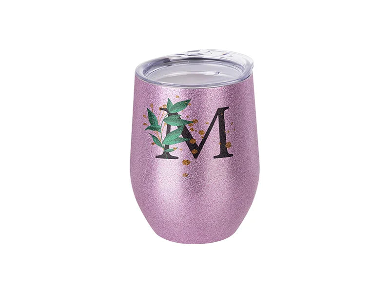 12oz / 360ml Sublimation Stainless Steel Stemless Glitter Cup – Pink with Lid | Sublimation Blank