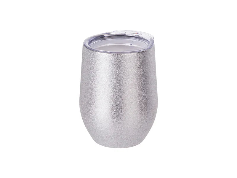 12oz / 360ml Sublimation Stainless Steel Stemless Glitter Cup – Silver with Lid | Sublimation Blank