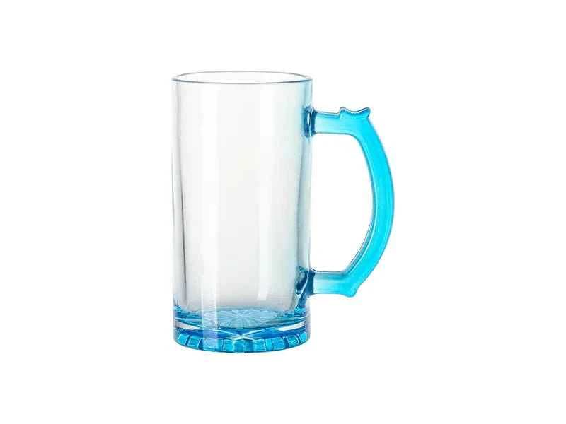 16oz Sublimation Clear Beer Mug – Blue Bottom & Handle | Sublimation Blank Glass