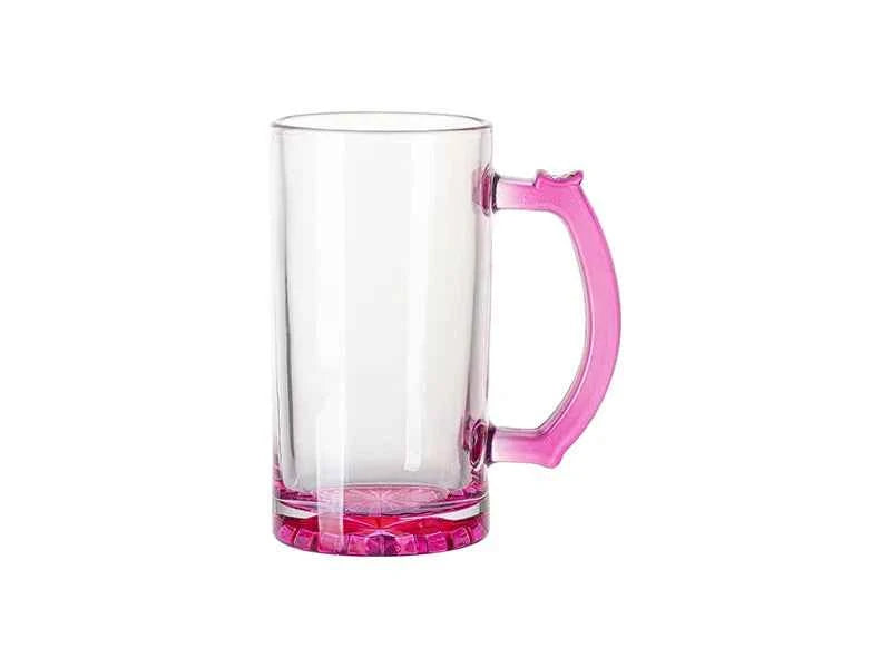 16oz Sublimation Clear Beer Mug – Purple Bottom & Handle | Sublimation Blank Glass