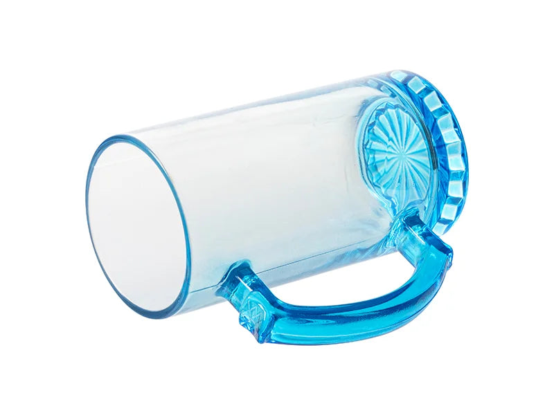 16oz Sublimation Clear Beer Mug – Blue Bottom & Handle | Sublimation Blank Glass