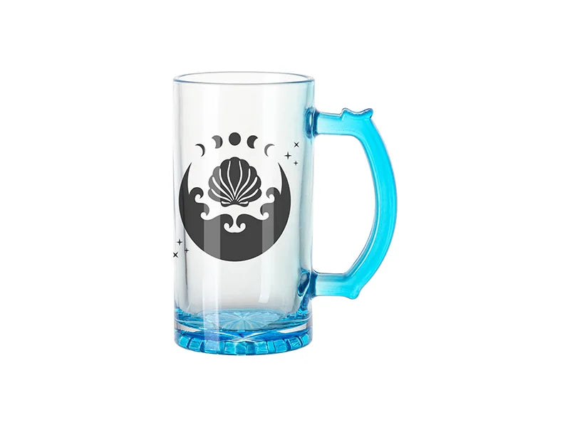 16oz Sublimation Clear Beer Mug – Blue Bottom & Handle | Sublimation Blank Glass