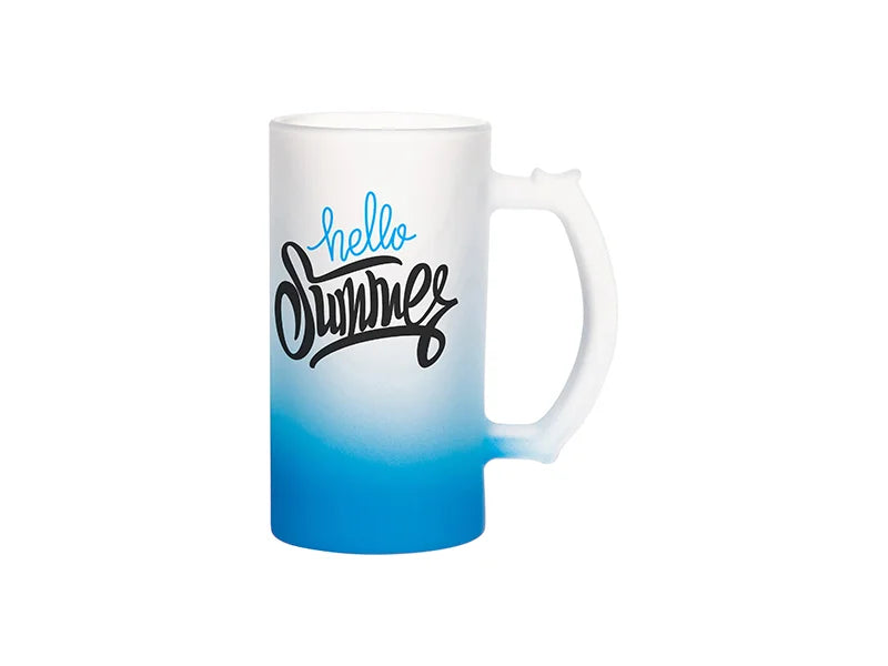 16oz Sublimation Glass Beer Mug | Light Blue Gradient