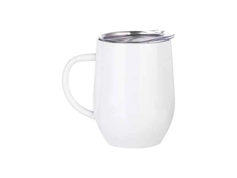 12oz / 360ml Sublimation Stainless Steel Stemless Wine Cup – White with Handle | Sublimation Blank