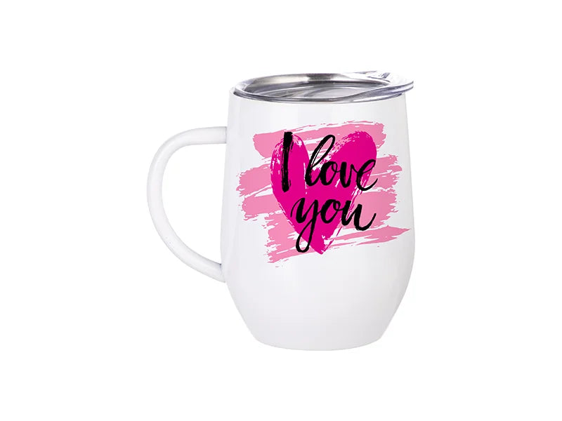 12oz / 360ml Sublimation Stainless Steel Stemless Wine Cup – White with Handle | Sublimation Blank