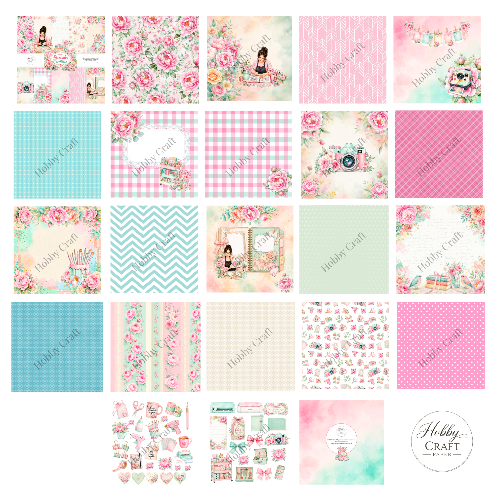 Double-Sided Scrapbook Paper Pad | Recuerdos Creativos – Floral Collection | 24 Sheets + Stickers 300gsm