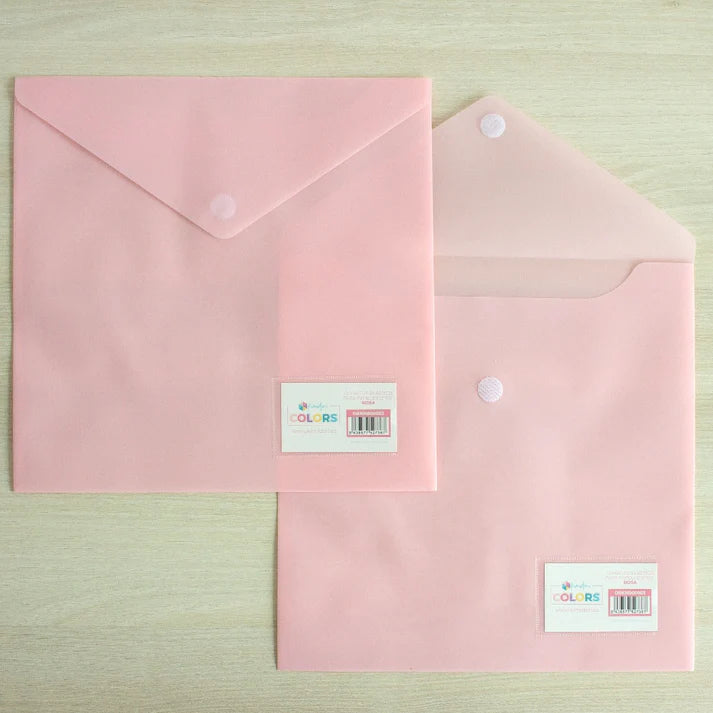 Pink Plastic Scrapbook Paper Envelope with Velcro Closure – 12”x12”