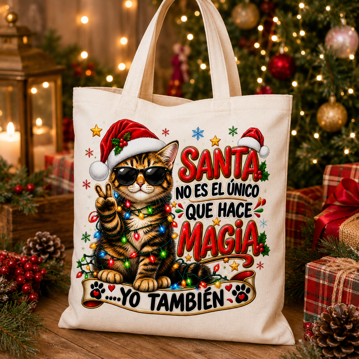 Santa No Es El Único Que Hace Magia Yo También - Clip Art Gato Navideño Descarga Digital