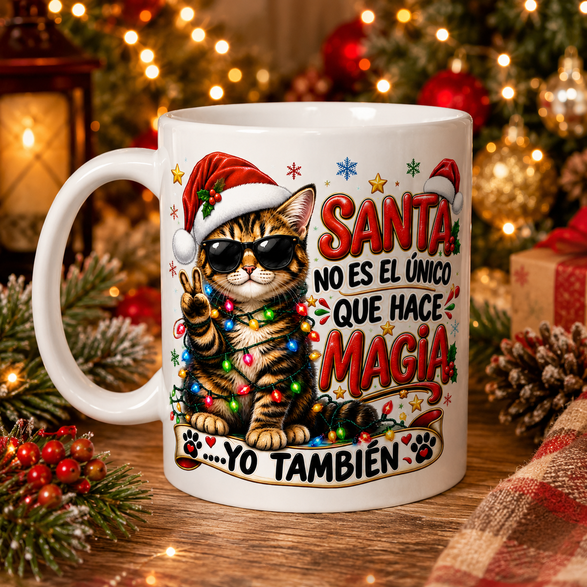 Santa No Es El Único Que Hace Magia Yo También - Clip Art Gato Navideño Descarga Digital