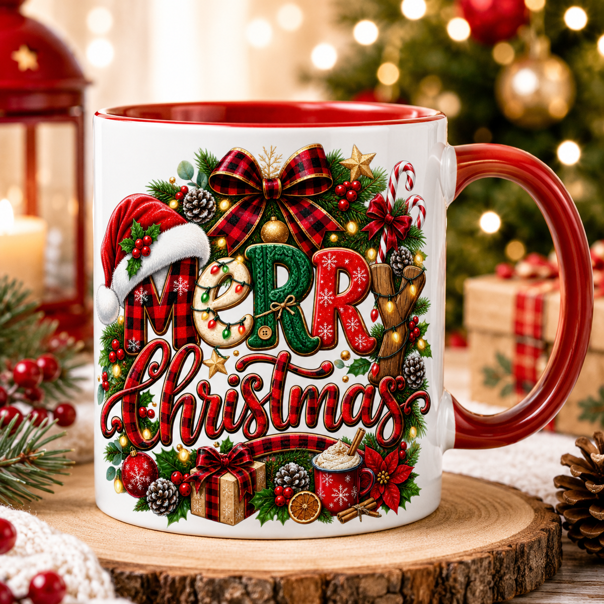 Merry Christmas Wreath Buffalo Plaid - Clip Art Navideño Descarga Digital