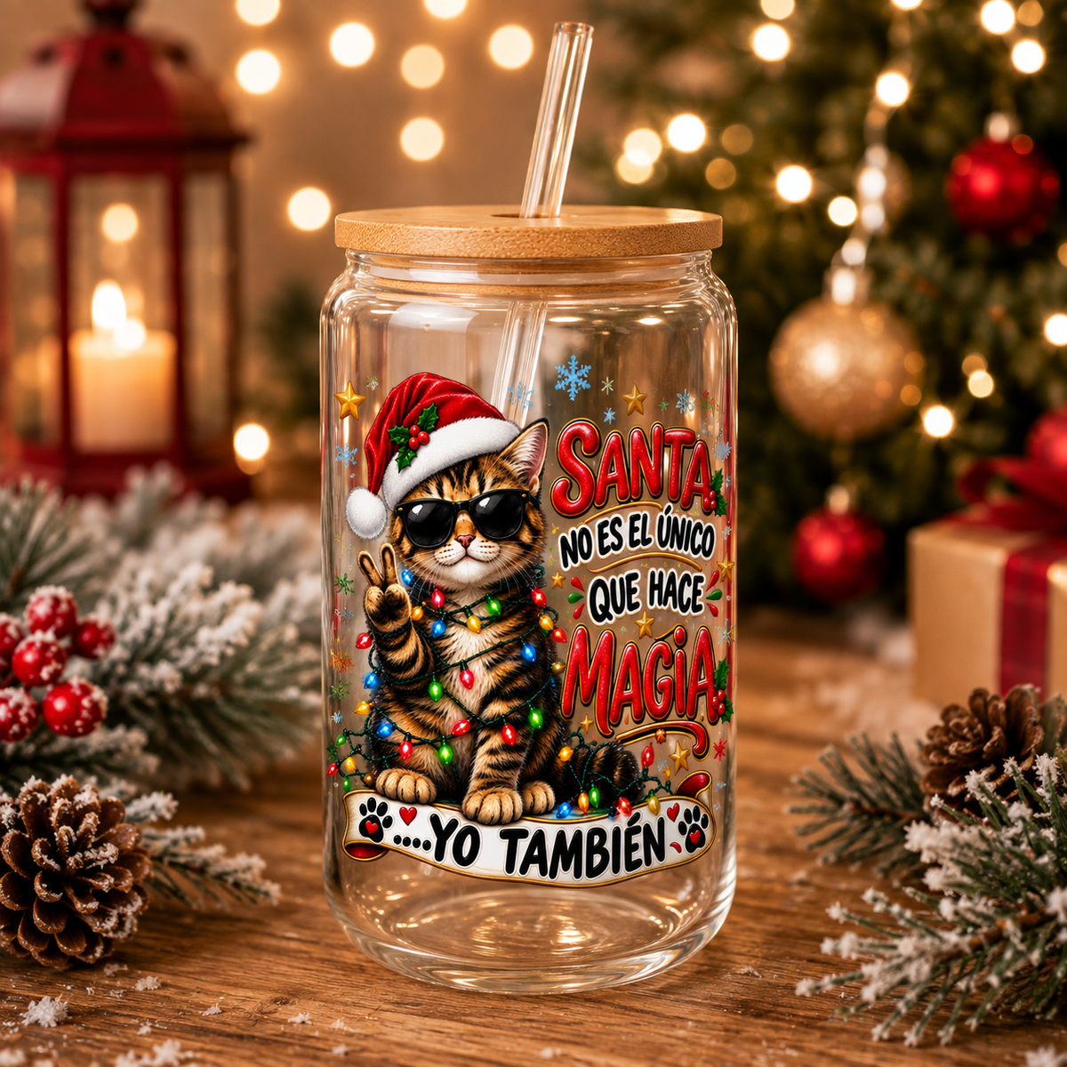 Santa No Es El Único Que Hace Magia Yo También - Clip Art Gato Navideño Descarga Digital