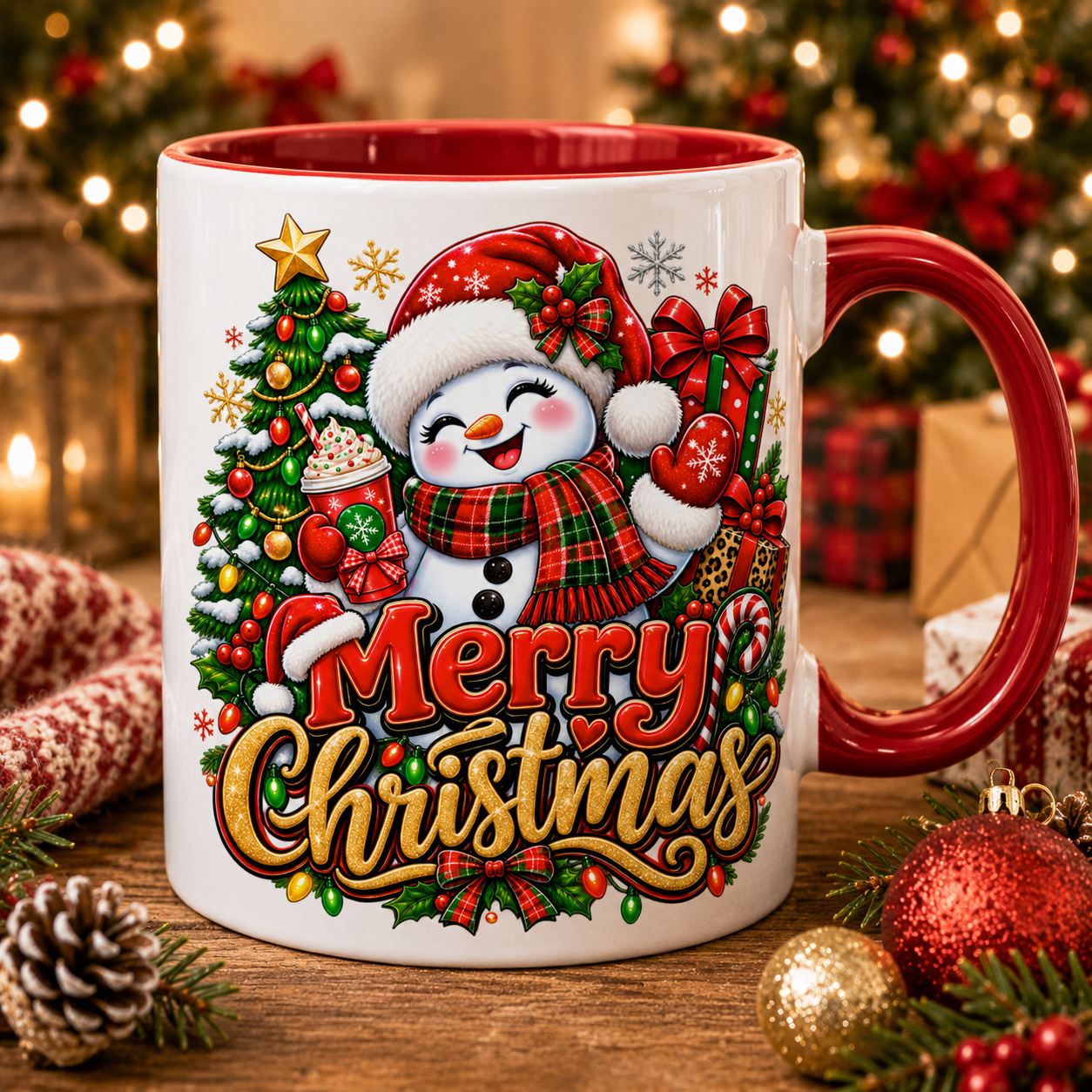Merry Christmas Muñeco de Nieve Glass Can - Clip Art Descarga Digital