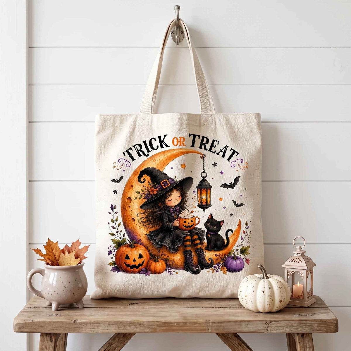 Clipart PNG Trick or Treat – Bruja en la Luna | Descarga Digital 4500px