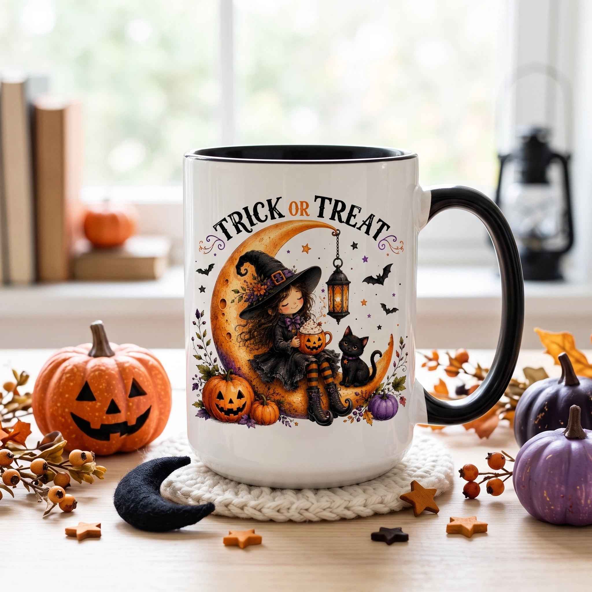 Clipart PNG Trick or Treat – Bruja en la Luna | Descarga Digital 4500px