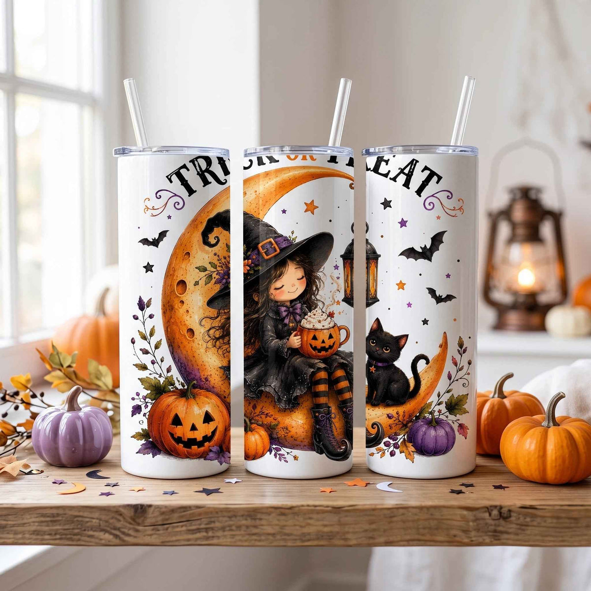Clipart PNG Trick or Treat – Bruja en la Luna | Descarga Digital 4500px