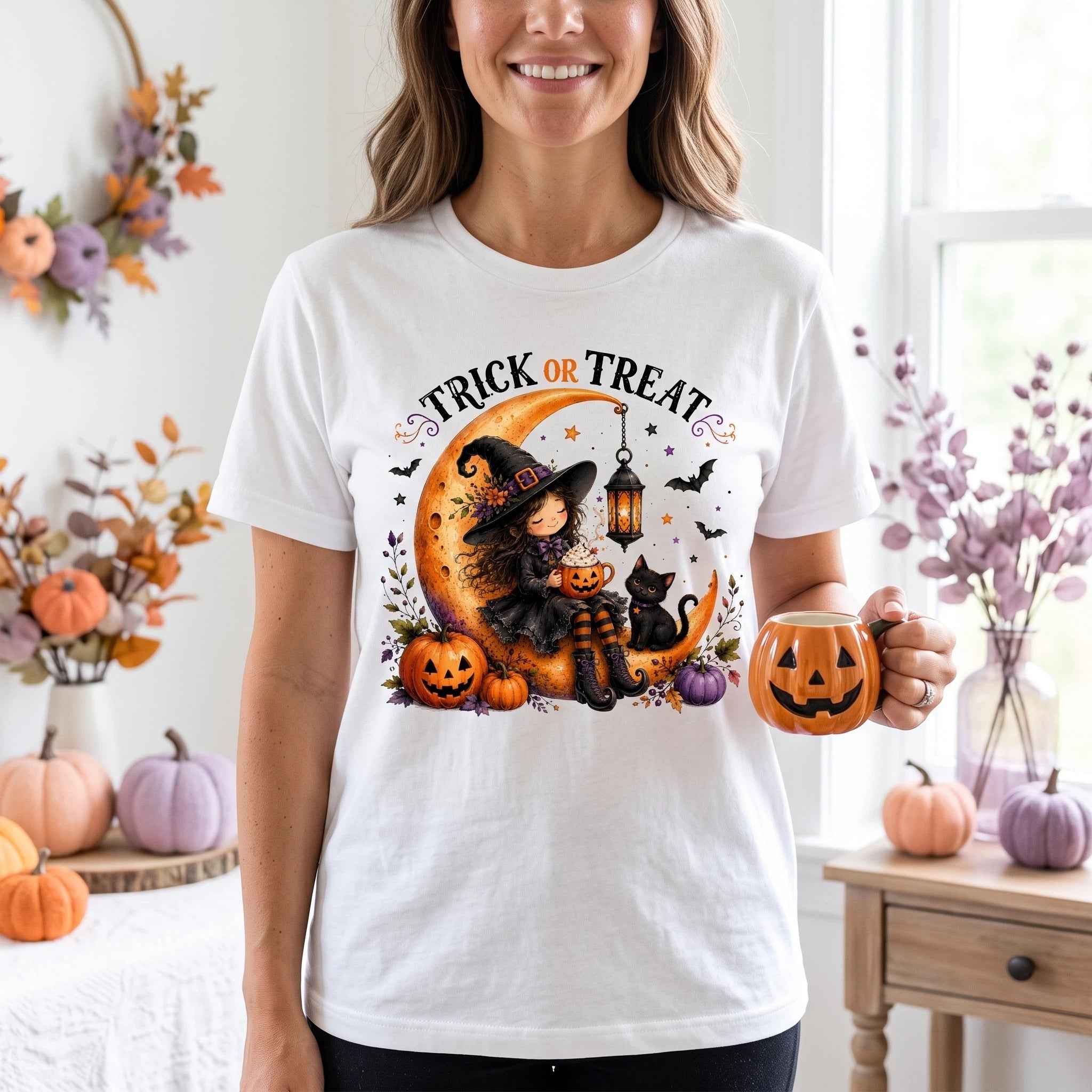 Clipart PNG Trick or Treat – Bruja en la Luna | Descarga Digital 4500px