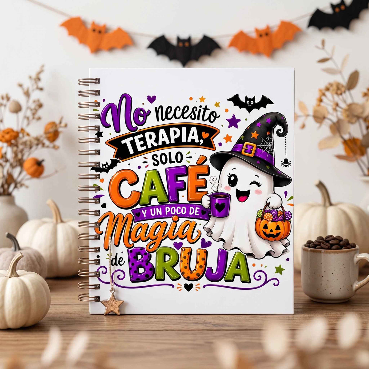 Wrap PNG No Necesito Terapia Solo Café y Magia de Bruja – Vaso Vidrio Halloween | Descarga Digital
