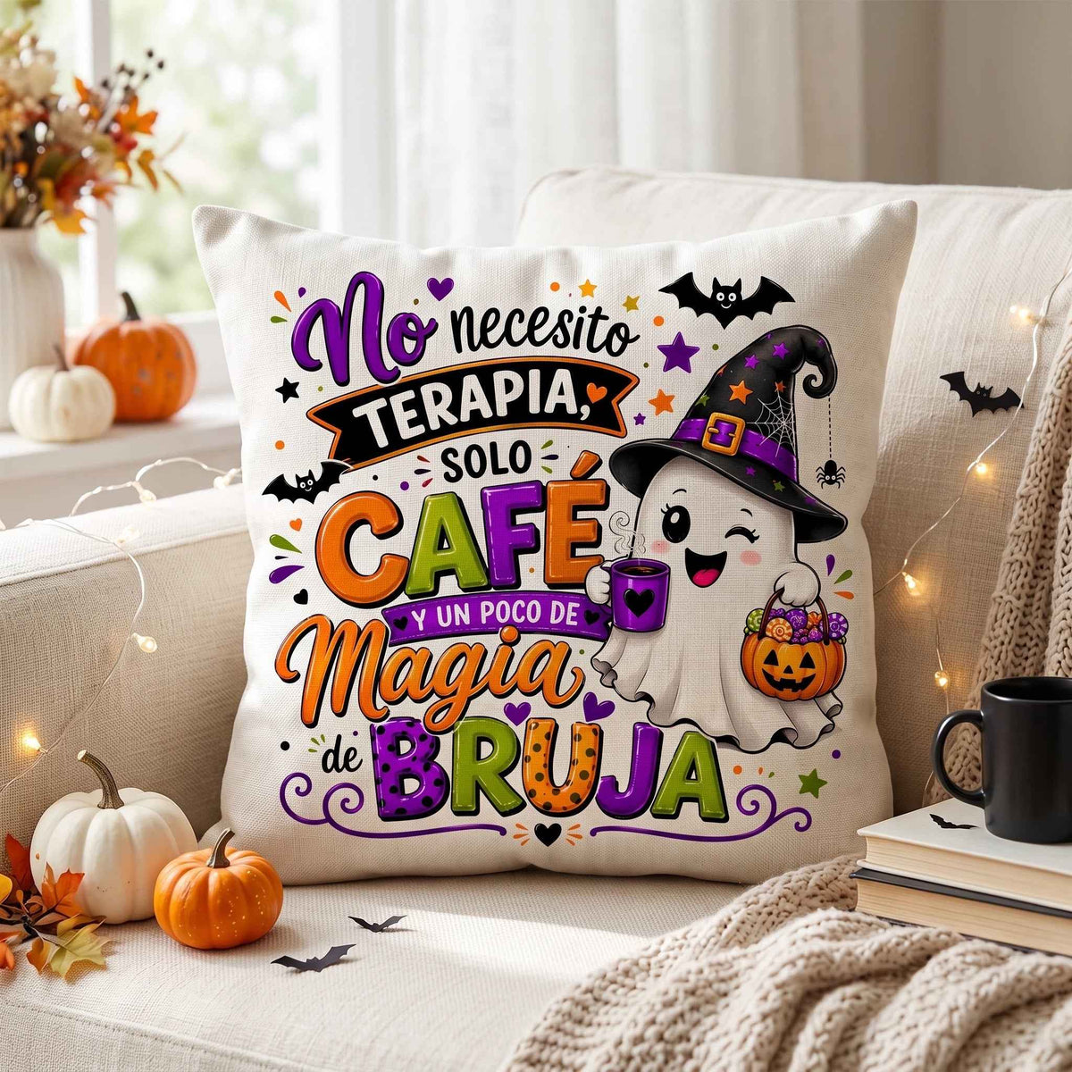 Wrap PNG No Necesito Terapia Solo Café y Magia de Bruja – Vaso Vidrio Halloween | Descarga Digital