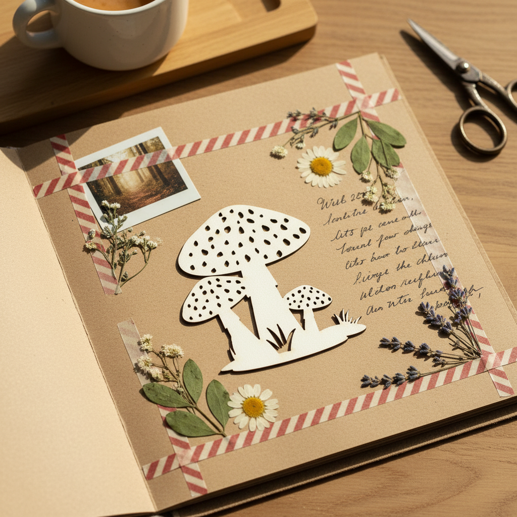 Mockup álbum scrapbook con silueta setas