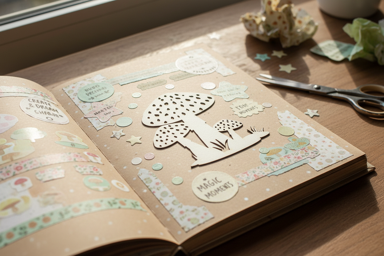 Mockup álbum scrapbook silueta setas chipboard