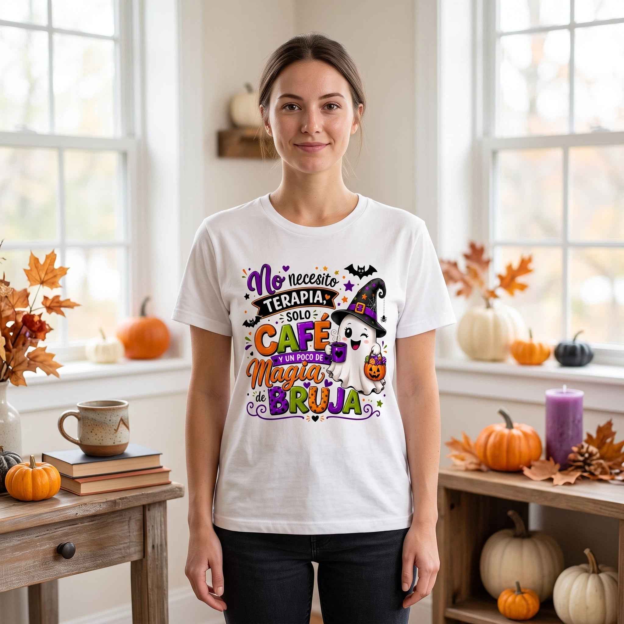Wrap PNG No Necesito Terapia Solo Café y Magia de Bruja – Vaso Vidrio Halloween | Descarga Digital