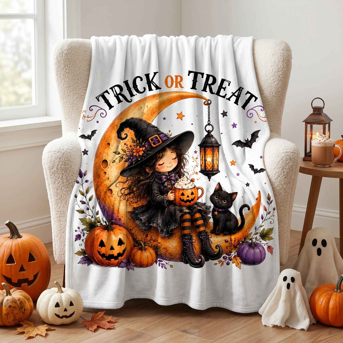 Clipart PNG Trick or Treat – Bruja en la Luna | Descarga Digital 4500px