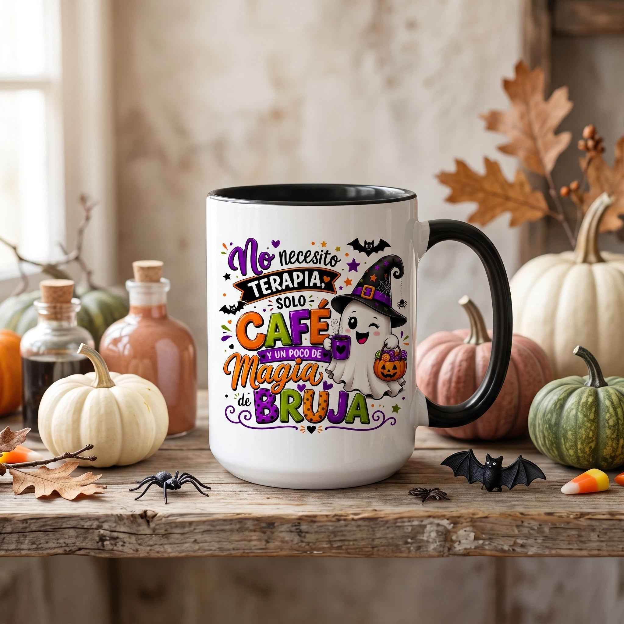 Wrap PNG No Necesito Terapia Solo Café y Magia de Bruja – Vaso Vidrio Halloween | Descarga Digital