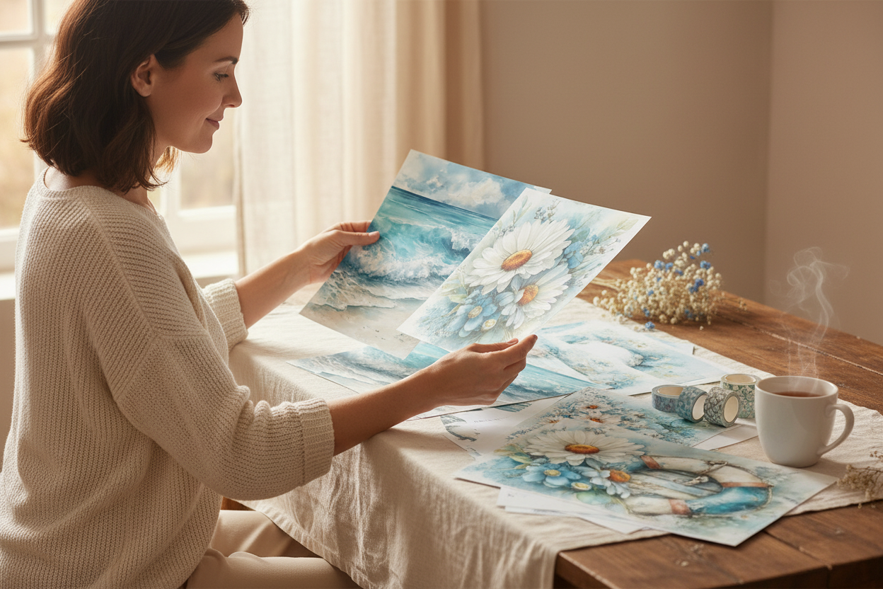 Mujer viendo la colección Susurros del Mar